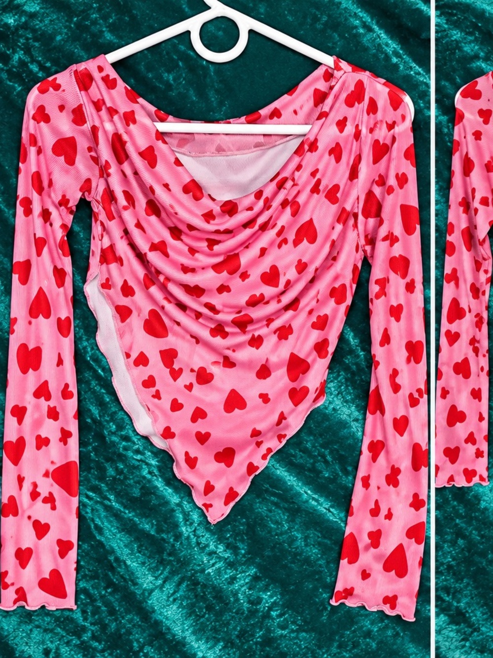 Pink Heart-Print Draped Bandeau Top